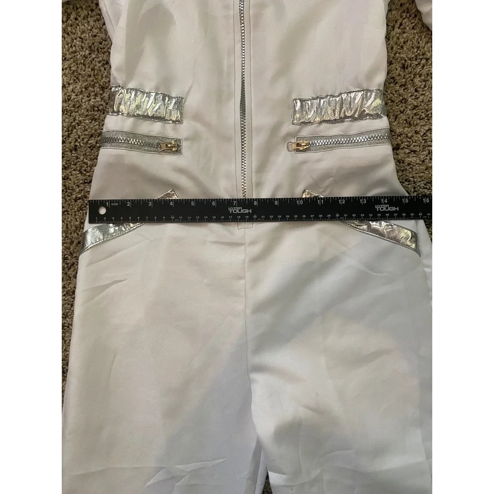 NASA Astronaut Space Suit Costume Kids XL White Silver Jumpsuit Helmet